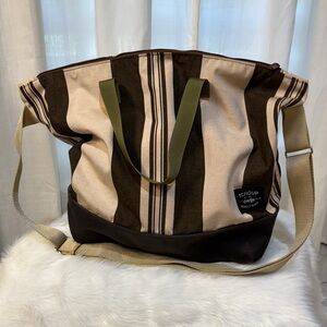 Striped Canvas Tote Bag - Black and Tan